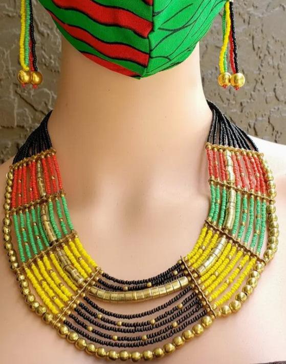 Necklace - Colorful beaded necklace and earring set