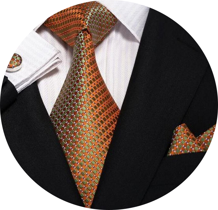 Copper and Green Necktie with Cuff Links